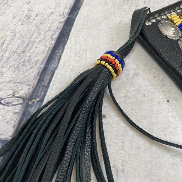 Cleobella Clutch embellished Black Leather Tassel Closure 12 X 10‎ Boho - Picture 7 of 16